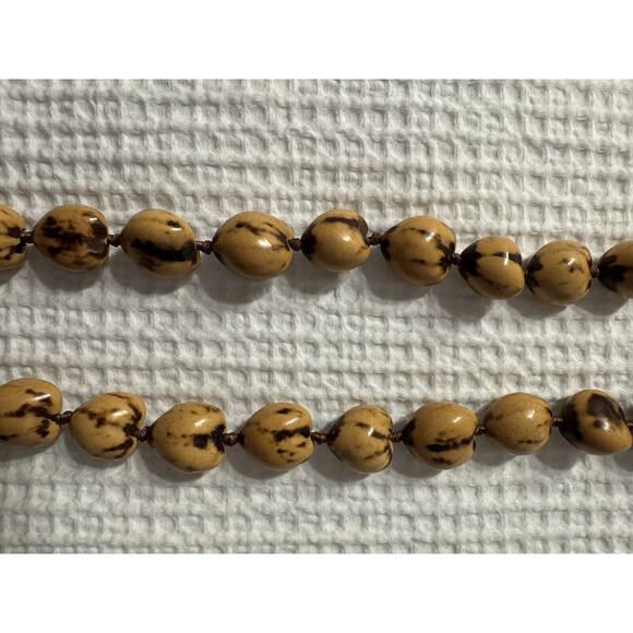 Brown Beige Beaded Long Necklace Bow Tie Tribal Boho Bohemian - Picture 2 of 4